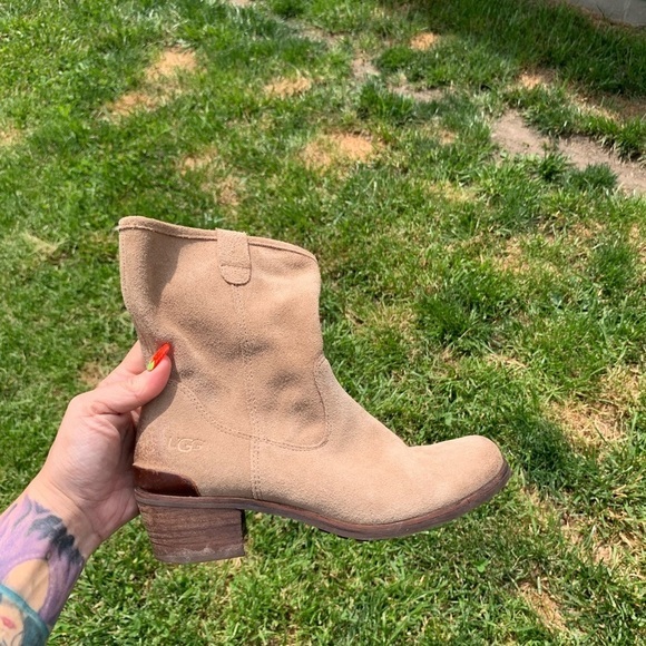 UGG Rioni Tan Suede Leather Soft Pull On Mid Boots - Picture 5 of 15